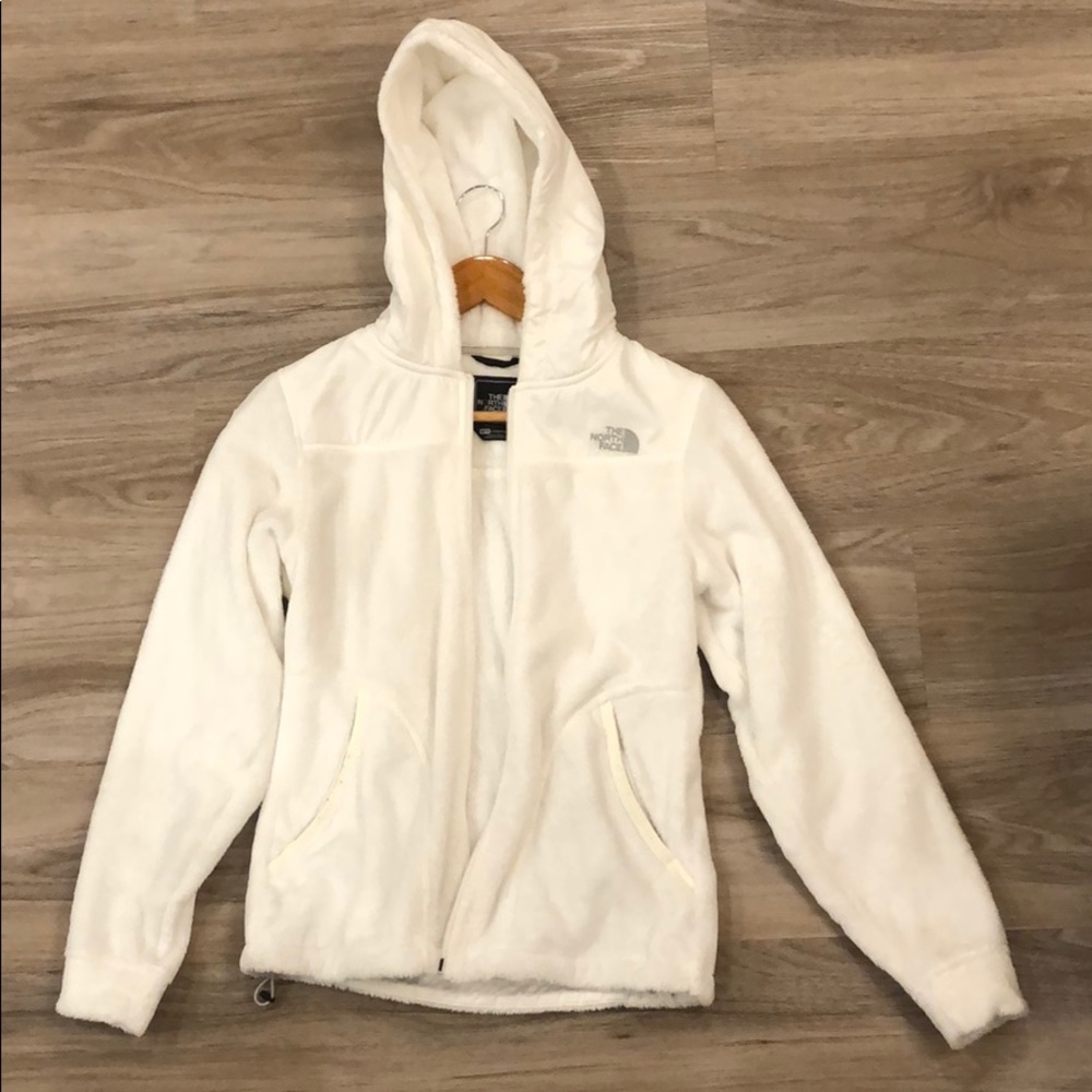 North face white mixed media fluffy fall jacket